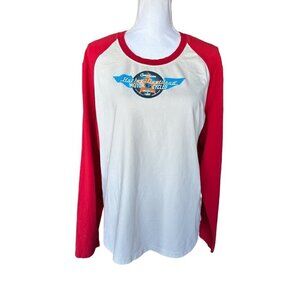 Harley Davidson Women’s Baseball Shirt Top Red Off White Plus Size 1W Rhinestone